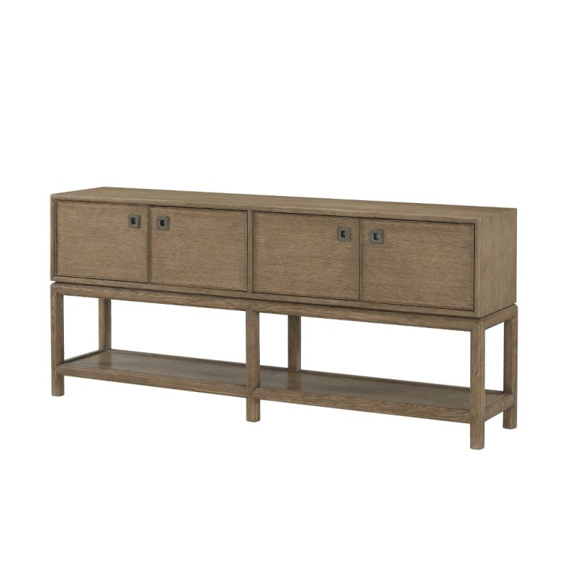 Wooden storage console with two spacious cupboards and lower shelf