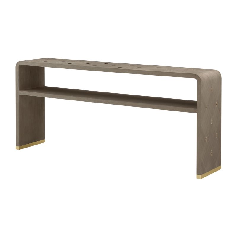 Dark wood console table with diamond accents and curved silhouette