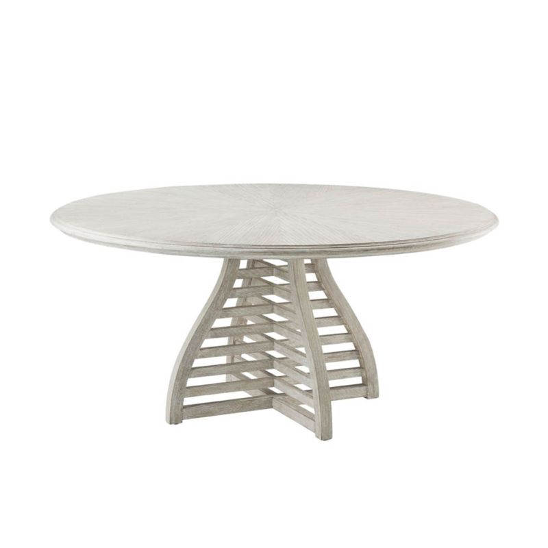 Washed wood circular dining table with slatted base