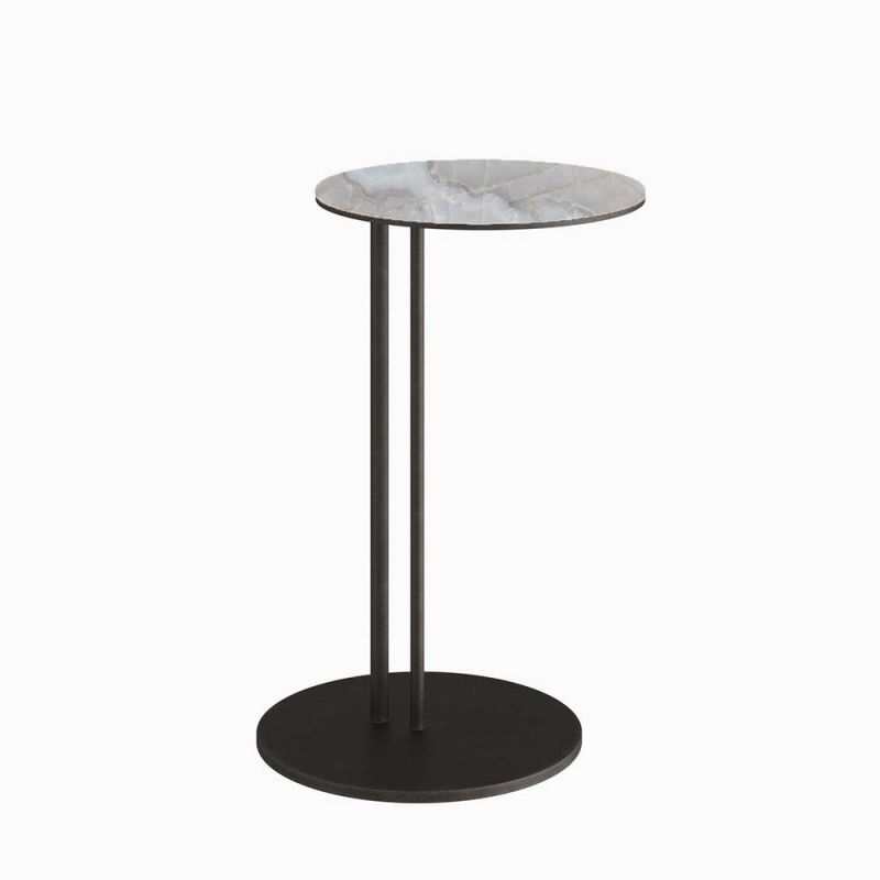 Rounded side table with marble ceramic top