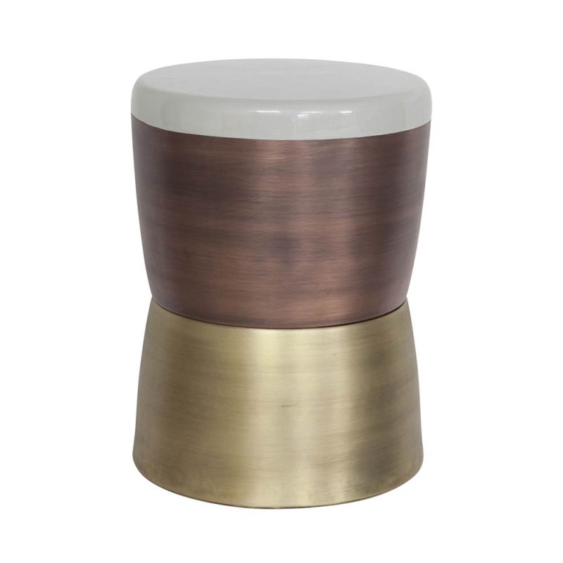 Side table with elegant mix of enamel, wood and brass textures