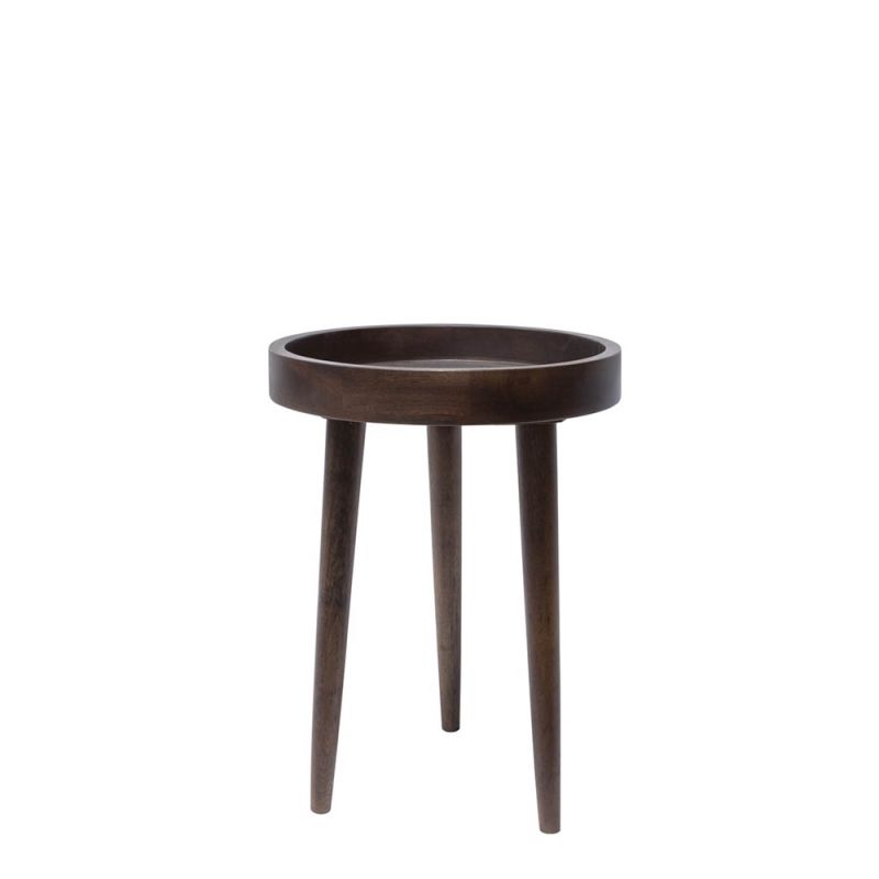 Round wooden side table with three legs 