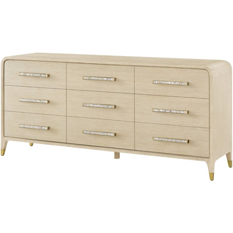 9 drawer chest of drawers in pale wood with curved silhouette