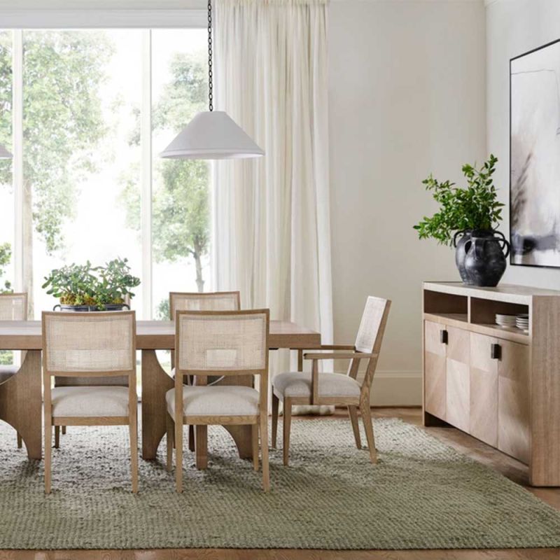 Minimalist four door sideboard with metal pulls