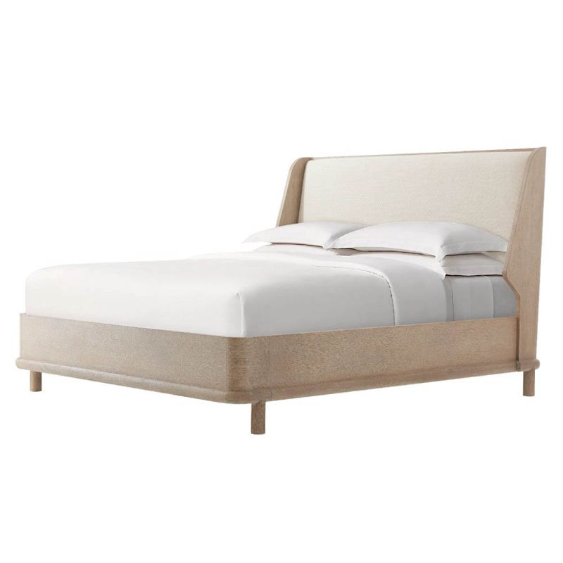 Upholstered platform bed with veneered headboard