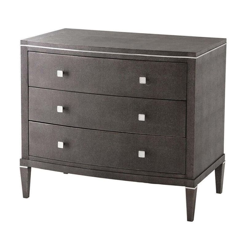 Decadent three-drawer bedside table in dark shagreen finish