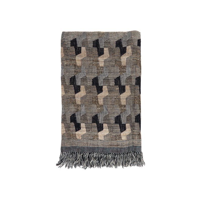 Abstract, grey tonal throw with frill tasselled edge