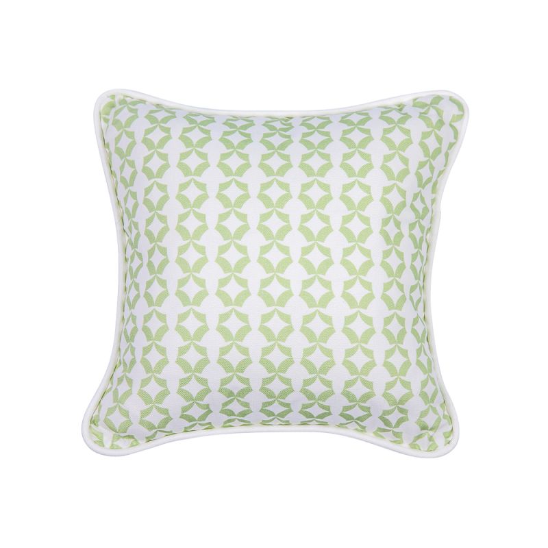 A gorgeous children's cushion with a unique pattern, light green colour and finished with white piping 