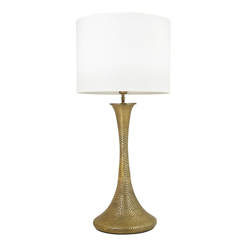 textured brass table lamp with ivory shade