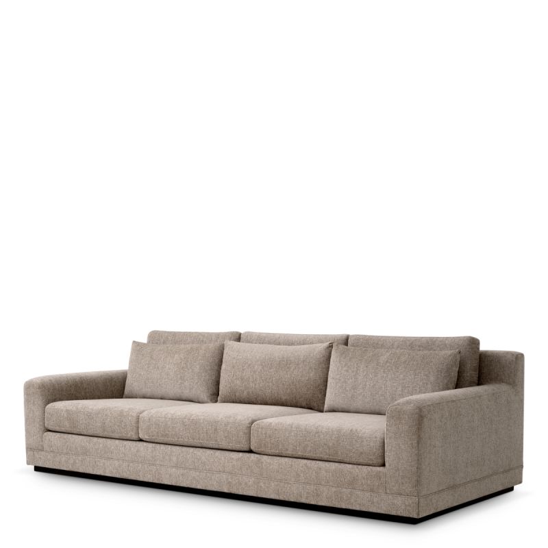 Taupe three seater sofa with classic square silhouette
