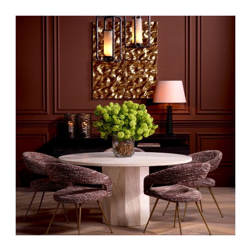 Travertine dining table with round top and structural base