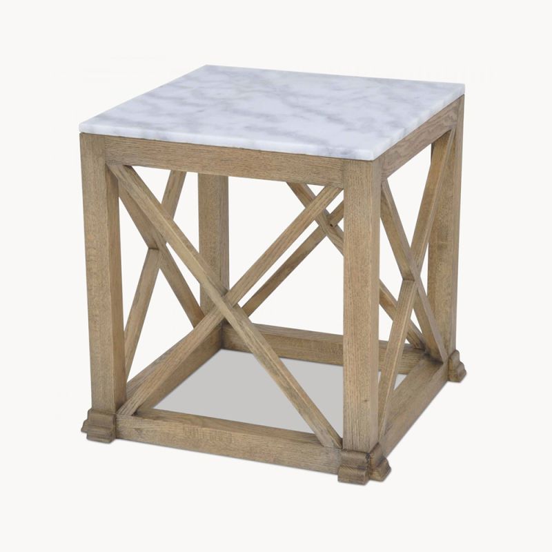 Delightful, rustic side table with white marble top