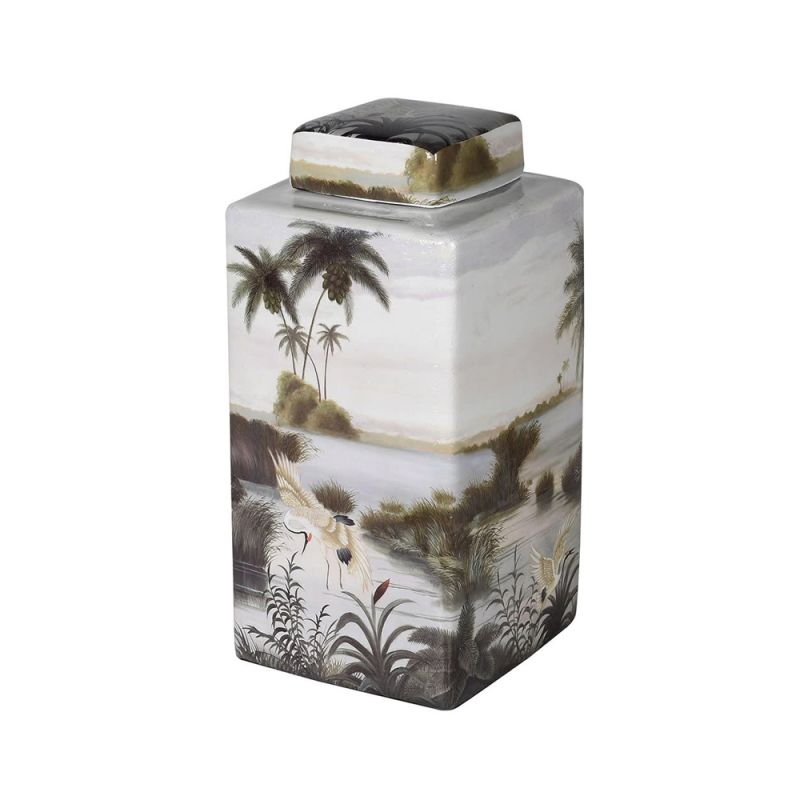 A fabulous small tropical printed jar