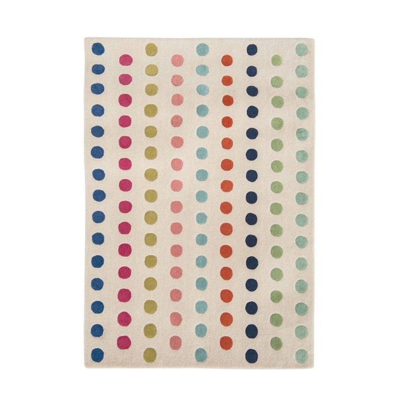 Cream wool rug with multi-coloured dots