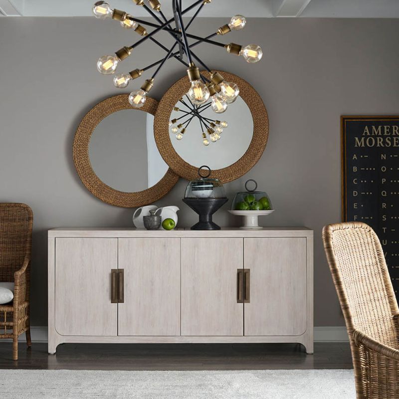 White veneered sideboard with metal handles