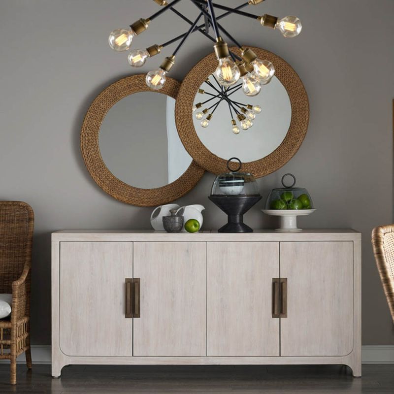 Weathered grey wooden sideboard with sleek metal hardware