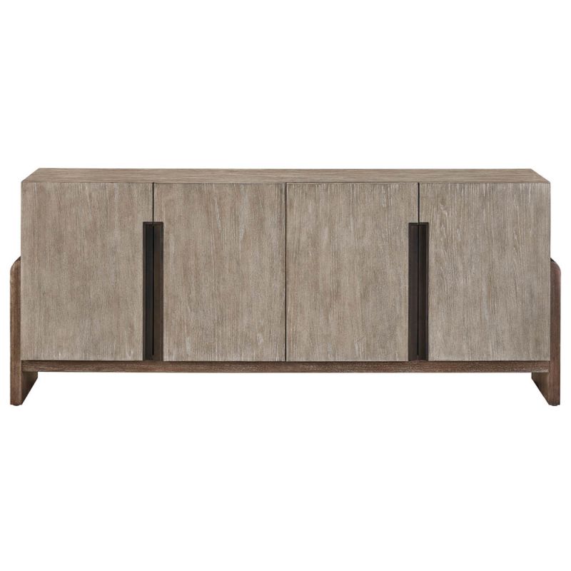 Weathered oak veneer sideboard with inset satin bronze hardware