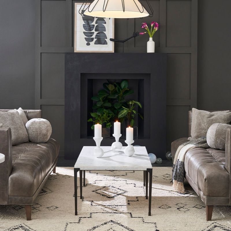 Rectangular table with marble top and black legs