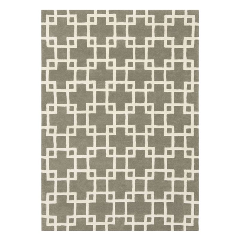 Hand-tufted interlocking square designed patterned wool rug in brown