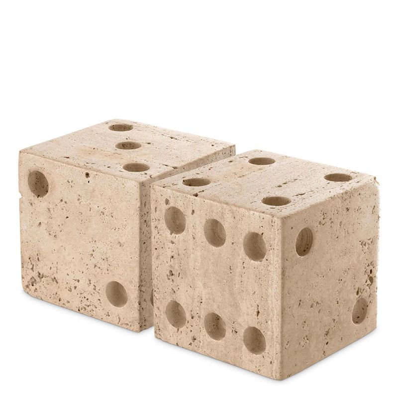 Set of two decorate dice in travertine finish