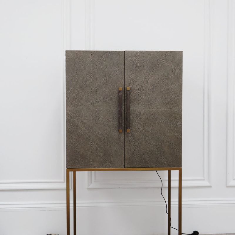 Elegant bar cabinet with shagreen finish and brass accents