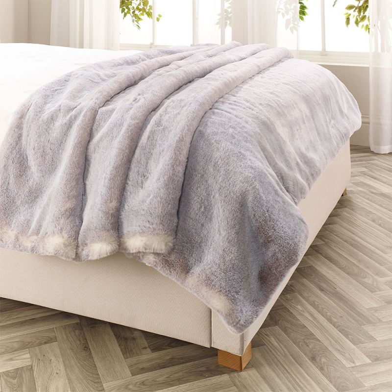 Silver grey faux fur throw