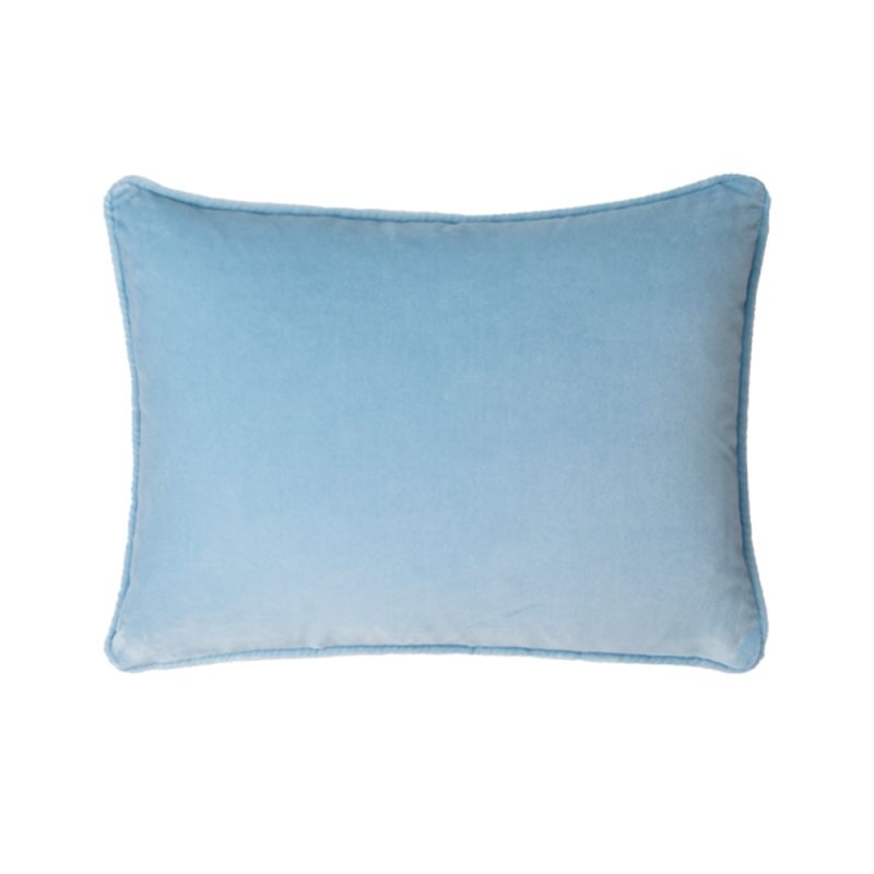 A luxurious light blue velvet rectangular cushion 