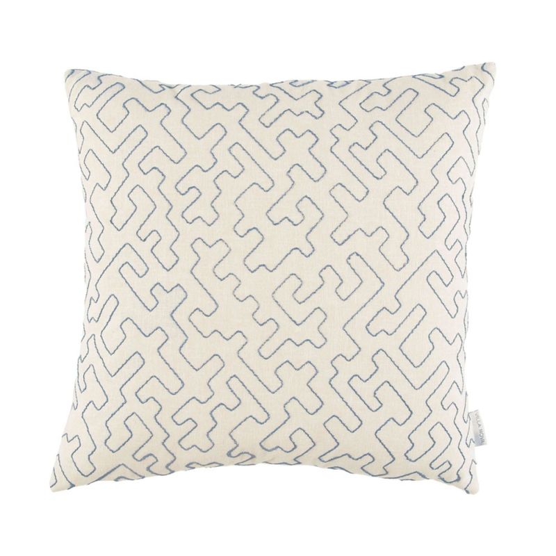 Decorative cream and blue embroidered cushion