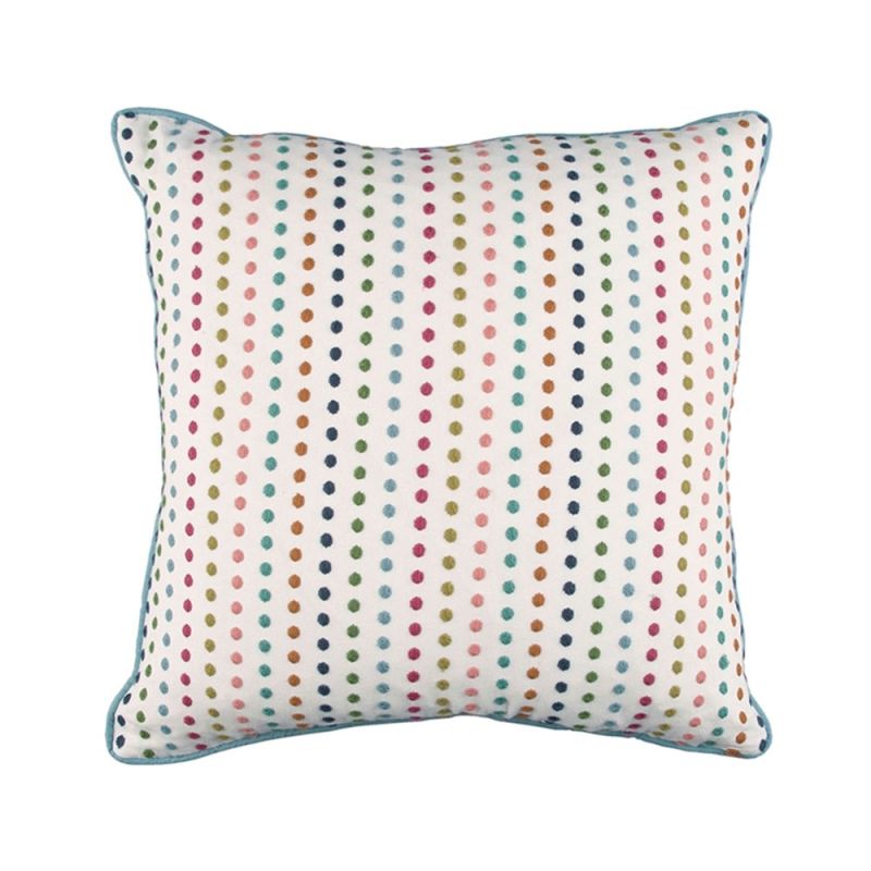 Bright multi-coloured cushion with dotted embroidery design