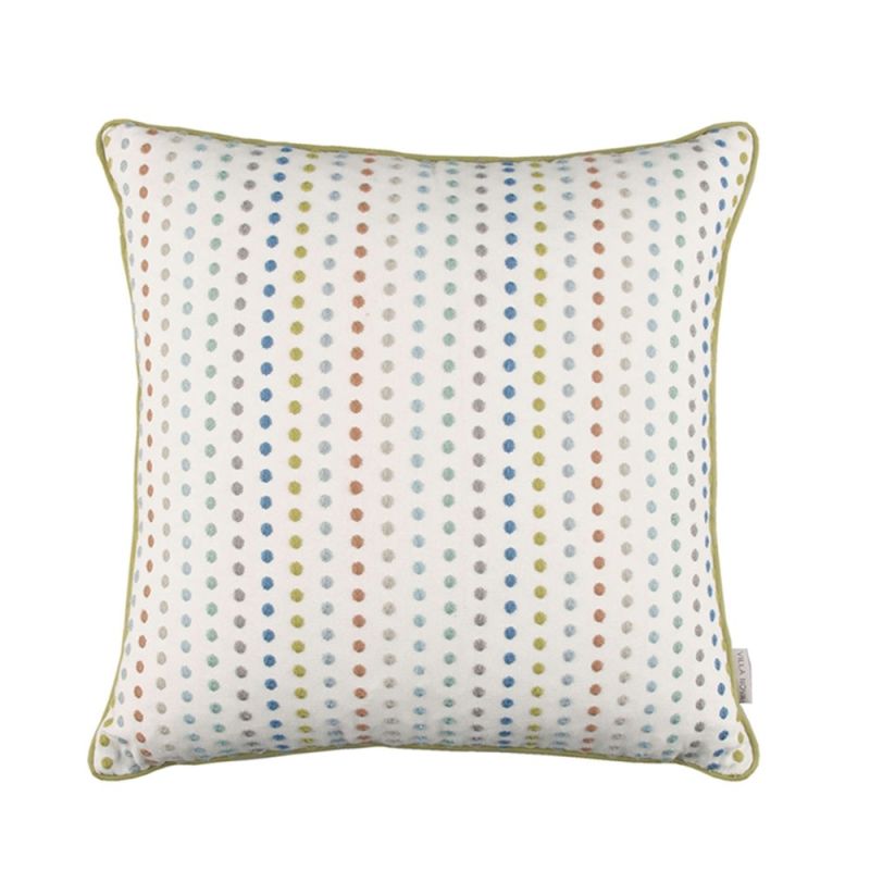 Multi-coloured cushion with dotted embroidery design