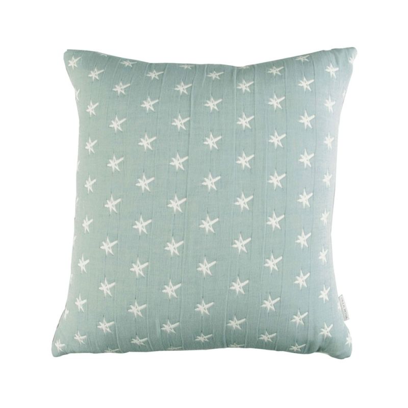 Cream and blue star patterned cushion