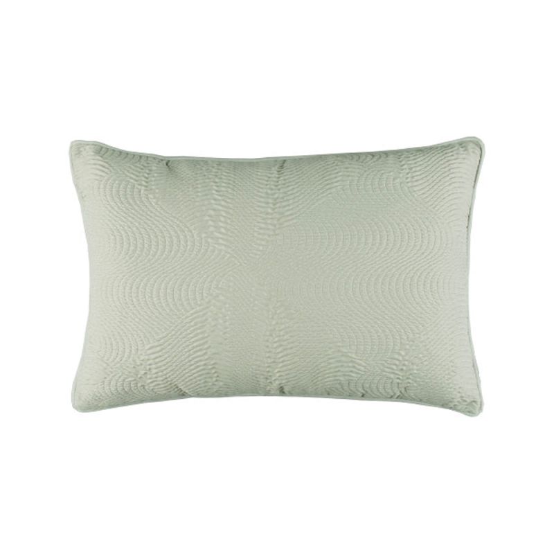 Pale green quilted textured satin cushion with soft velvet back 