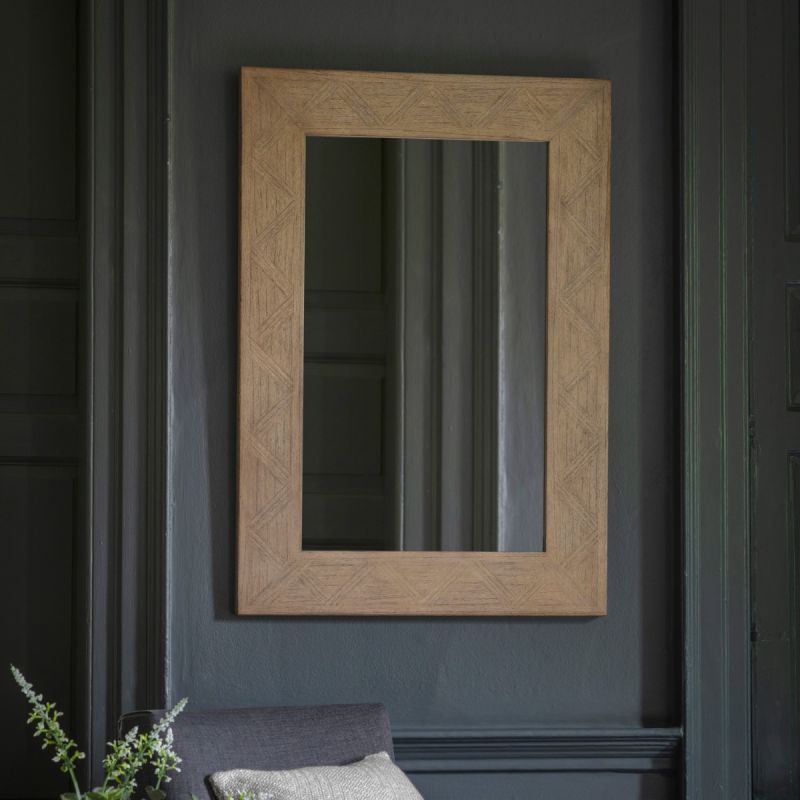 Rectangular minimalist mirror with brown textured frame