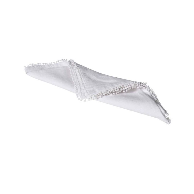 A set of four white linen napkins