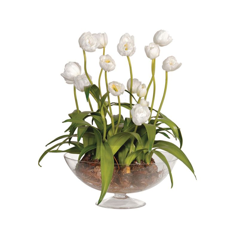 White Tulips With Glass Bowl