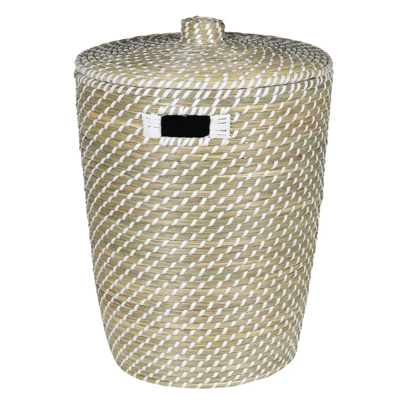 Natural woven seagrass basket with lid