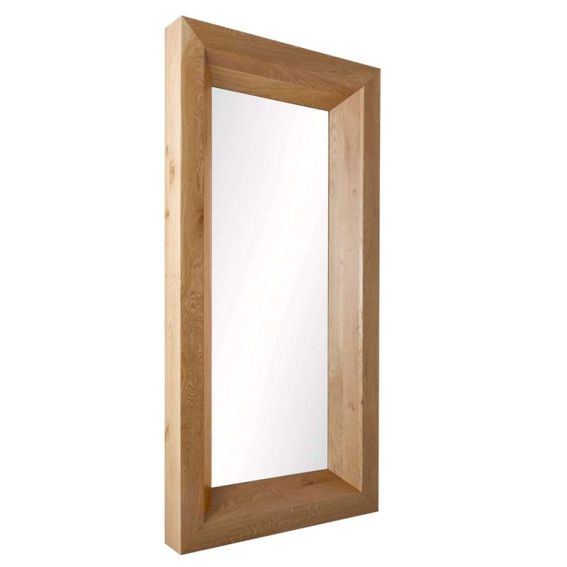 Deep bevelled blonde oak rectangular mirror