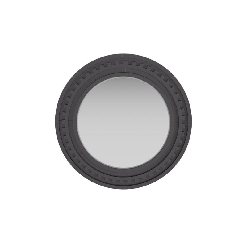 Round mirror with bronze clad dimensional frame highlights