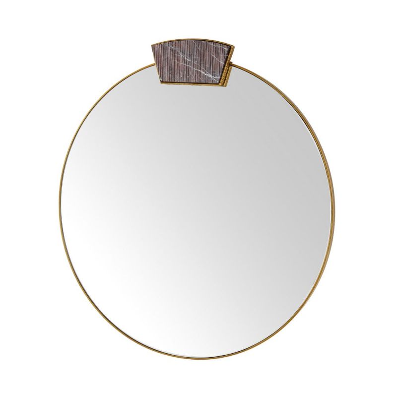 Slim round mirror with jewellery like detail at its top
