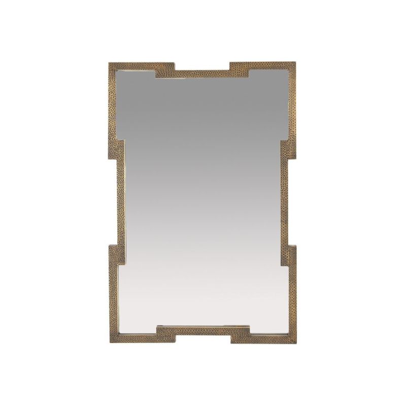 Striking mirror was brass finish frame in geometric silhouette