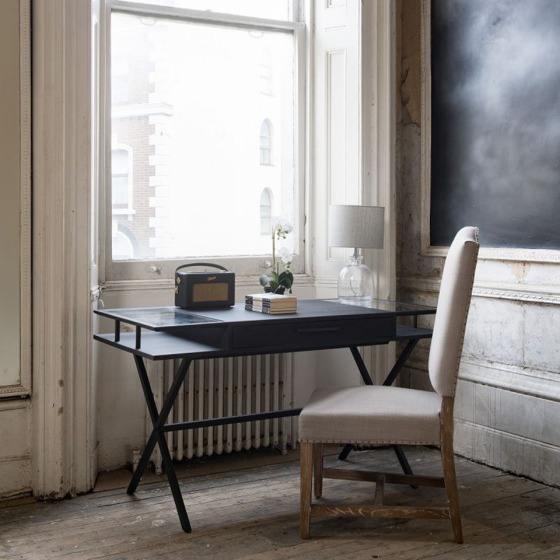 Gorgeous desk with glass panel details and one drawer