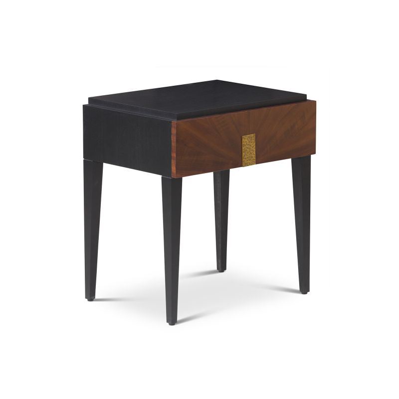 Beverly Bedside Table – Brown Wood & Hammered Brass