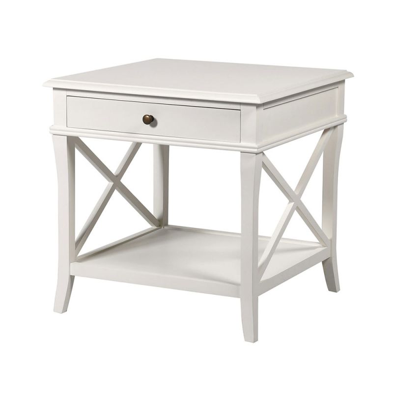 A luxurious, classic white bedside table with a drawer
