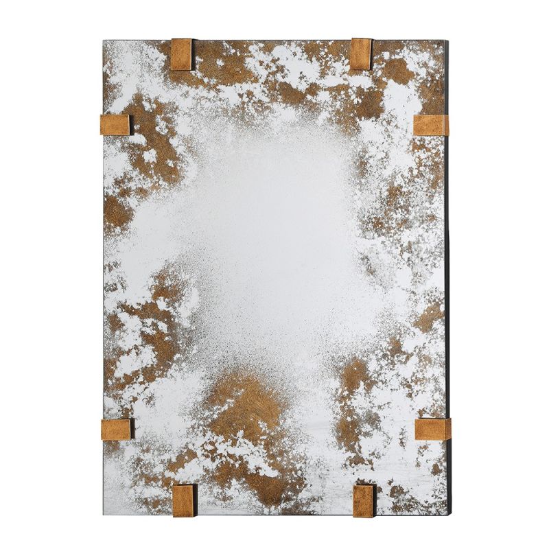 Rectangular wall mirror with distressed gold design