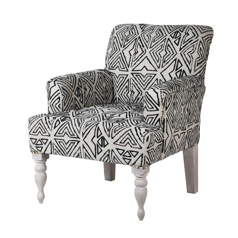 Glamorous black and white armchair featuring print pattern and mix matching legs