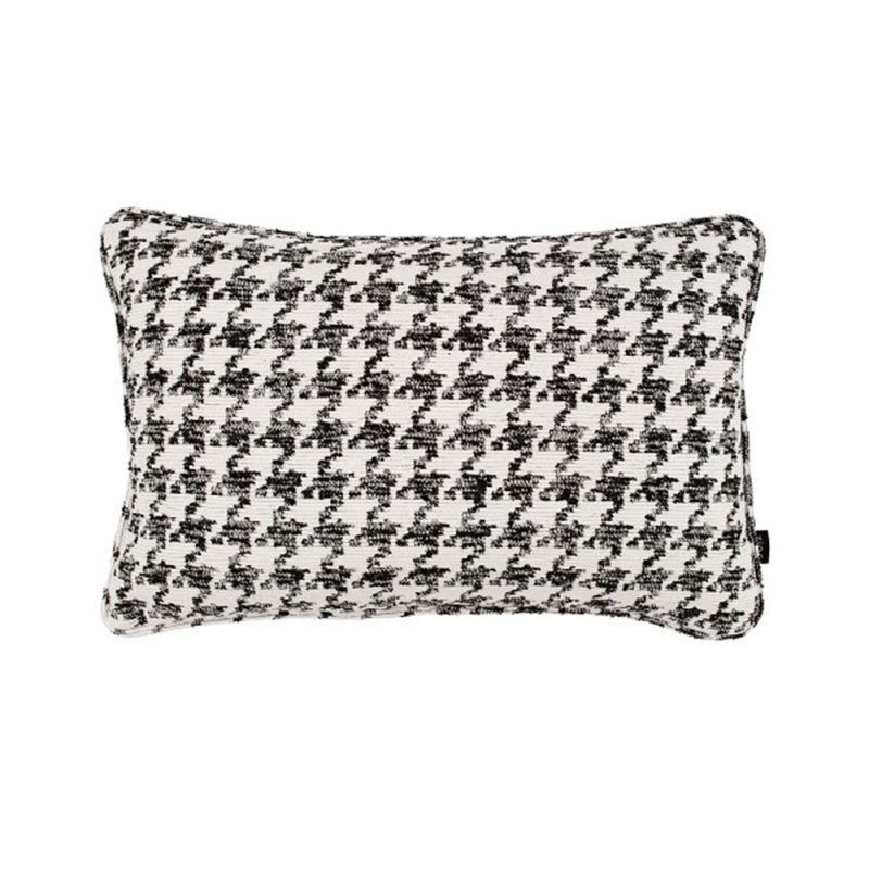 A sophisticated and stylish cushion with a rectangular shape and houndstooth design