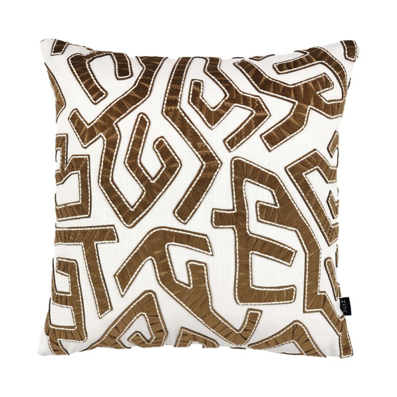 Brown maze-like textural velvet cushion with stitch detailing 