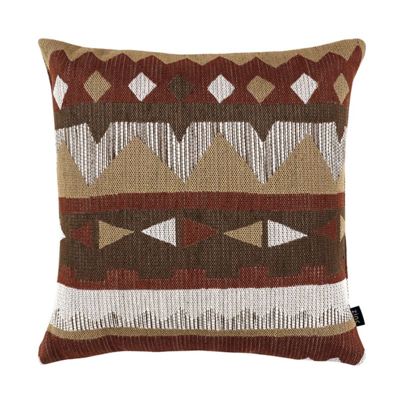 Woven cushion with playful display of geometric design 
