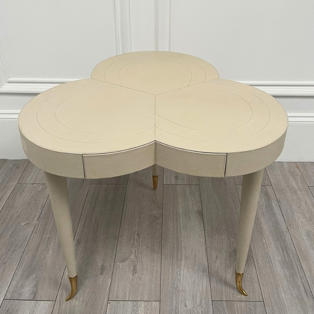 Clearance Flow Leather Trefoil Table - Bone - A