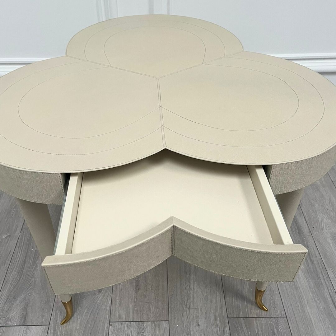 Clearance Flow Leather Trefoil Table - Bone - A
